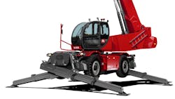 Lifting capacity for the Magni 10.37 rotating telehandler is 22,700 pounds.