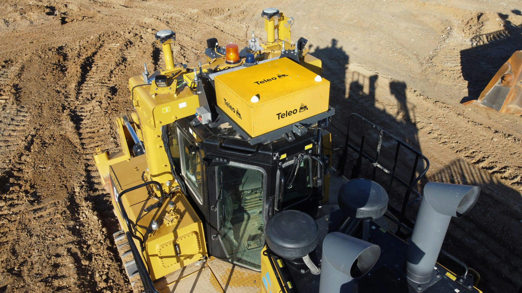 A Teleo kit on the cab of a dozer allows supervised autonomy.