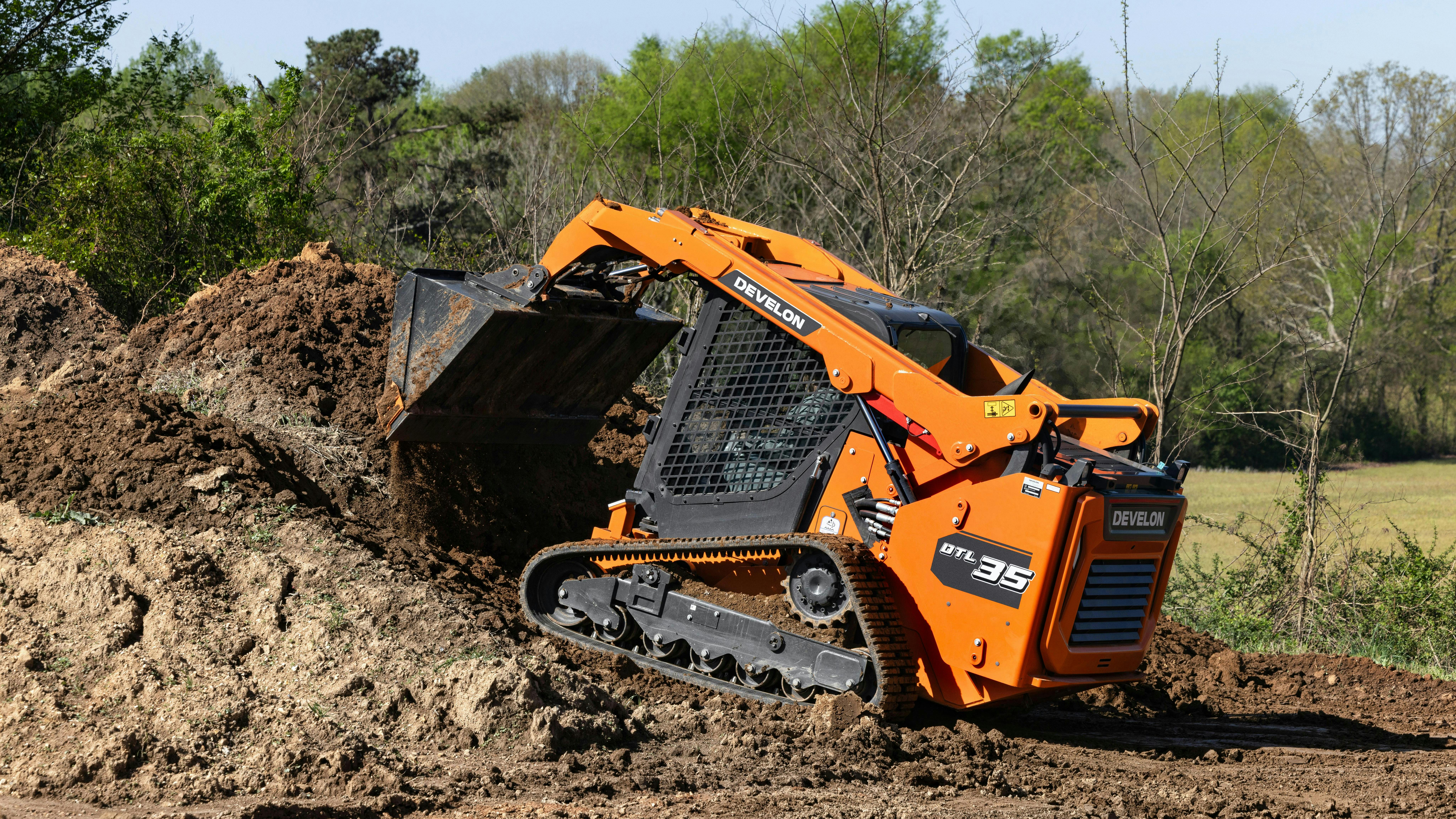 Excavator, loader, ADT, and dozer maker Develon will be entering the CTL fray later this year with its DTL35. The 115-horsepower machine will include a standard rearview camera and a Develon engine that does not require a DPF.