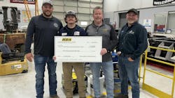 Left to right: Jared Hayes, general manager of Troy&apos;s Tech Repair in Mt. Vernon, Illinois, joined David Gordon and SIC Diesel Technology instructor Chris Jones in presenting Caleb Tripp with his scholarship.