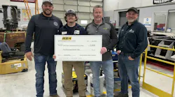 Left to right: Jared Hayes, general manager of Troy's Tech Repair in Mt. Vernon, Illinois, joined David Gordon and SIC Diesel Technology instructor Chris Jones in presenting Caleb Tripp with his scholarship.