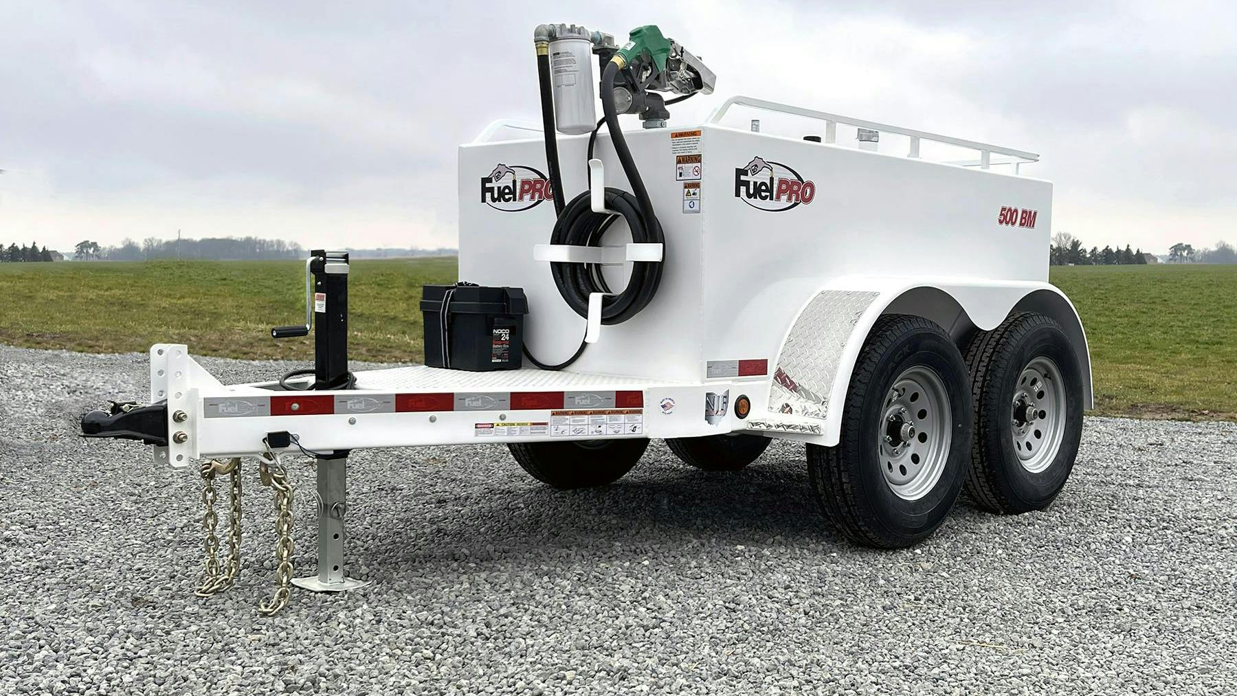 Trailer carries 500 gallons of fuel.