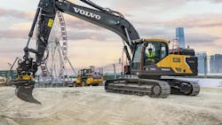 Volvo Electric EC230 excavator on site.