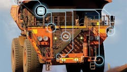 An illustration of ASI Mining’s solutions on a mine truck. An illustration of ASI Mining’s solutions on a mine truck.