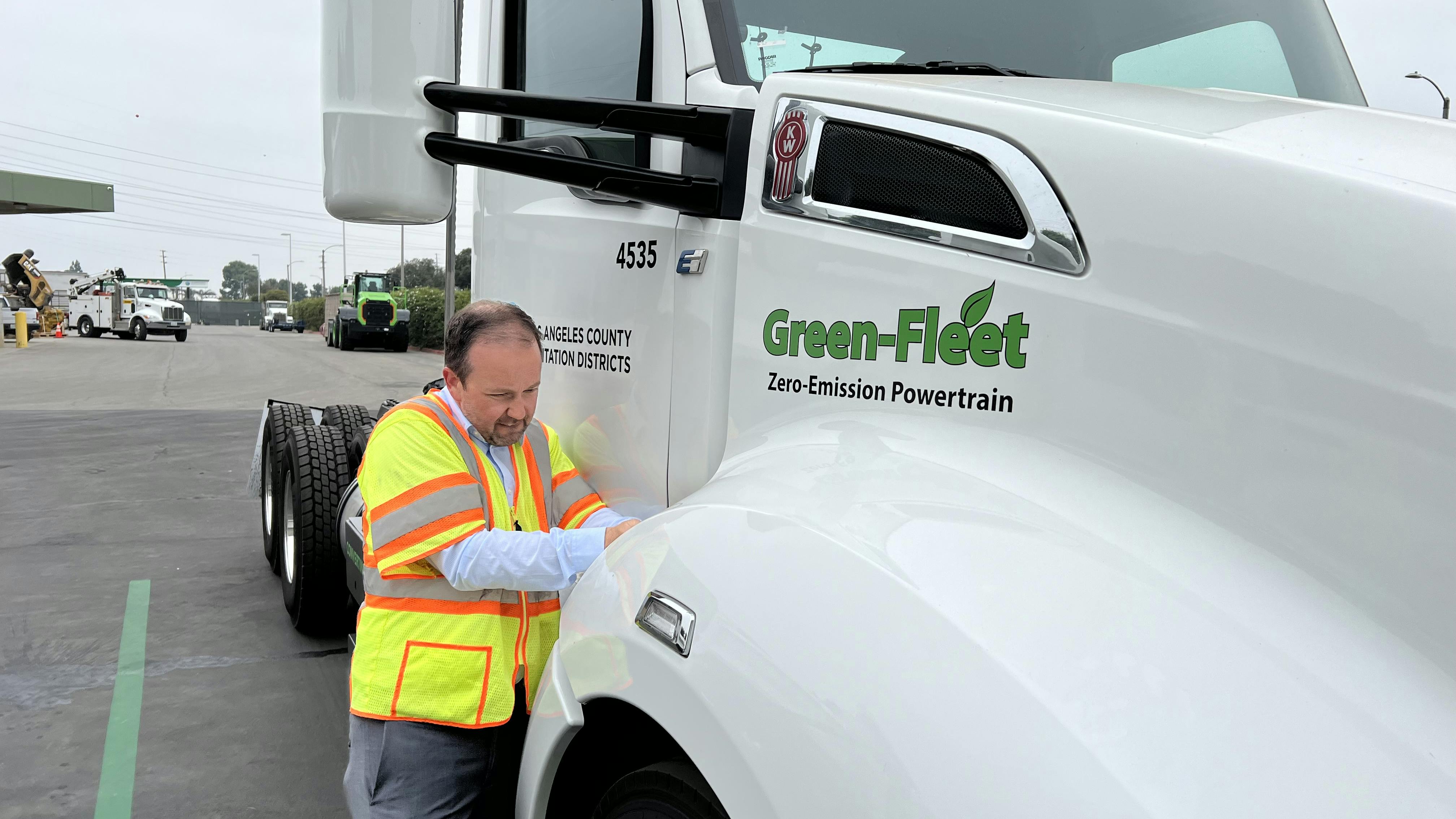 David Bolderoff, CEM, with one of his fleet's Kenworth battery-electric trucks.