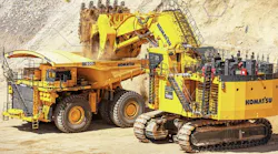 Komatsu 930E autonomous haul truck being loaded by a Komatsu PC7000 excavator.