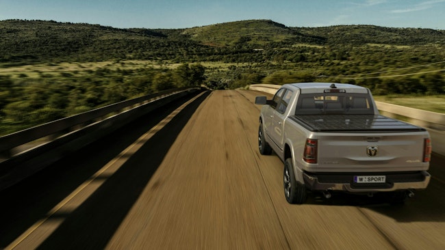 Pilot SOLIS solar tonneau cover featured on Dodge Ram truck.