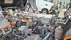 Hydrogen fuel cells, as in this Nikola prototype tractor, will become more numerous if new exhaust emissions regs survive legal and legislative challenges. Fuel cells produce electricity to charge batteries that power drive-line motors, so no fossil fuels are involved, which is what regulators are aiming for. Hydrogen can also be burned in internal combustion engines. Hydrogen fuel cells, as in this Nikola prototype tractor, will become more numerous if new exhaust emissions regs survive legal and legislative challenges. Fuel cells produce electricity to charge batteries that power drive-line motors, so no fossil fuels are involved, which is what regulators are aiming for. Hydrogen can also be burned in internal combustion engines.