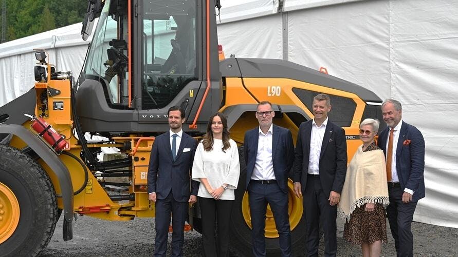 (Left to Right) Prince Carl Philip, Princess Sofia, Mikael Liljestrand, Melker Jernberg, Maria Andr&eacute;n, and Governor of V&auml;rmland Georg Andr&eacute;n.