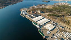 The electric truck will haul timber to a terminal similar to this one in Sundsvall. The electric truck will haul timber to a terminal similar to this one in Sundsvall.