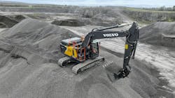 Volvo EC230 Electric excavator has a run time of seven to eight hours, depending on application. Volvo EC230 Electric excavator has a run time of seven to eight hours, depending on application.