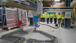 COBOD's cement printer at work. COBOD's cement printer at work.