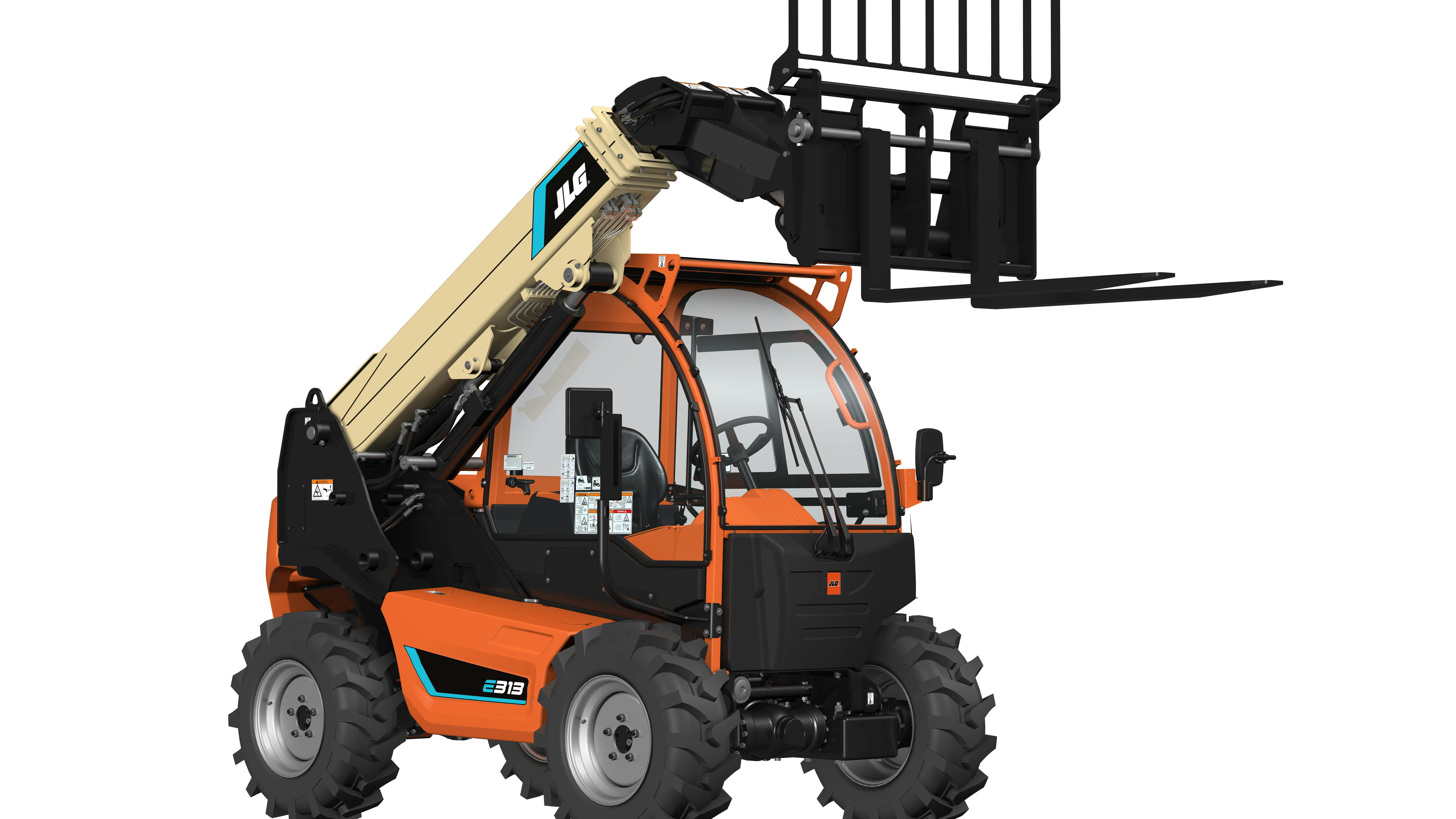 Maximum lift height for the JLG E313 electric telehandler is 13 feet 1 inch.