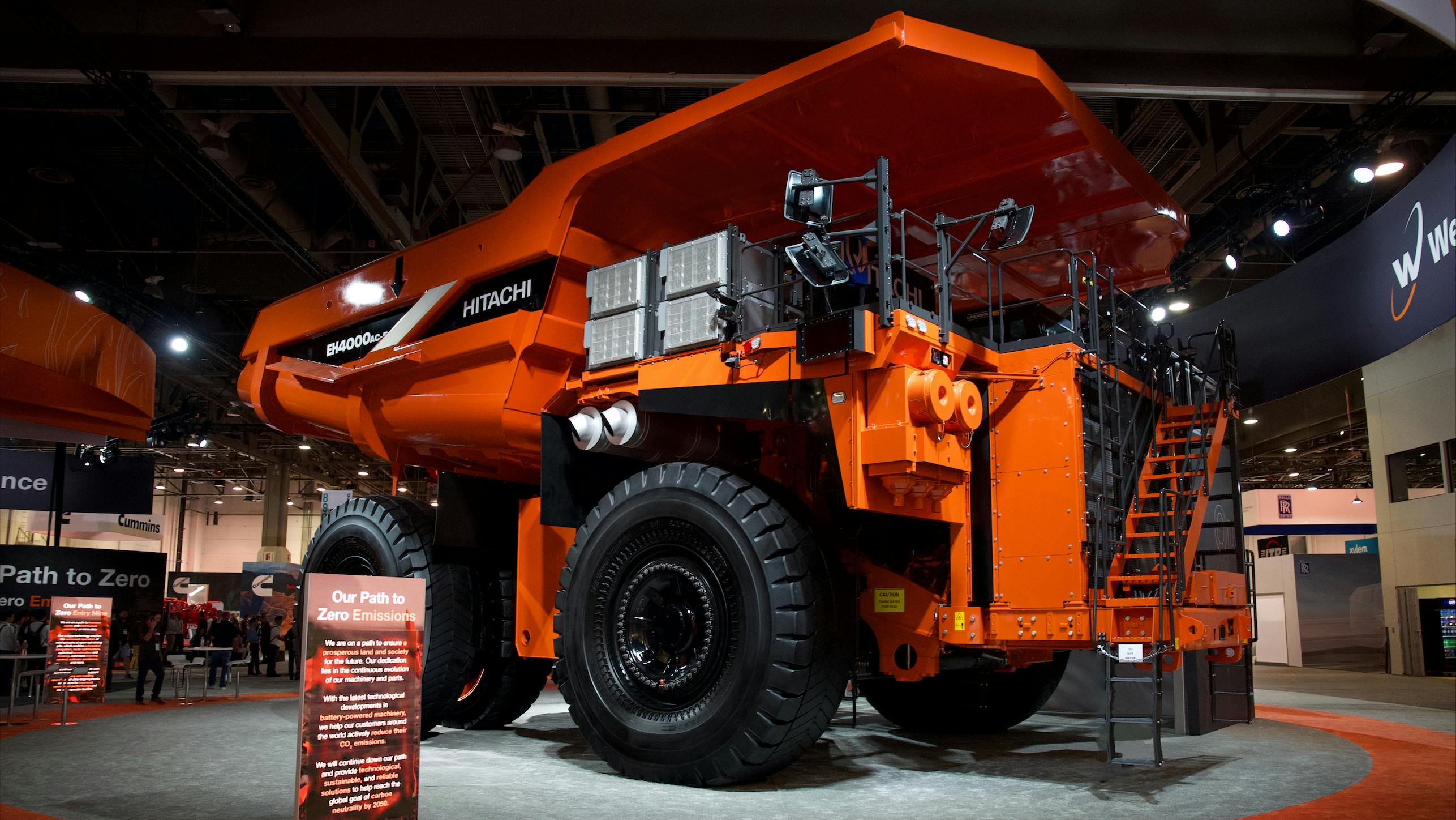 The Hitachi EH4000AC-5, on display at MINExpo 2024, has AC drive with three driving modes: High Power, Power, and Eco.