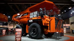 The Hitachi EH4000AC-5, on display at MINExpo 2024, has AC drive with three driving modes: High Power, Power, and Eco. The Hitachi EH4000AC-5, on display at MINExpo 2024, has AC drive with three driving modes: High Power, Power, and Eco.