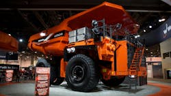 The Hitachi EH4000AC-5, on display at MINExpo 2024, has AC drive with three driving modes: High Power, Power, and Eco. The Hitachi EH4000AC-5, on display at MINExpo 2024, has AC drive with three driving modes: High Power, Power, and Eco.