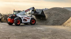 The Bobcat TL623 telehandler has advanced attachment control mode, which allows for full auxiliary hydraulic performance. The Bobcat TL623 telehandler has advanced attachment control mode, which allows for full auxiliary hydraulic performance.