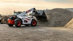 The Bobcat TL623 telehandler has advanced attachment control mode, which allows for full auxiliary hydraulic performance. The Bobcat TL623 telehandler has advanced attachment control mode, which allows for full auxiliary hydraulic performance.