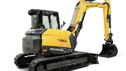 Operating weight of the New Holland E90D is 20,305 pounds. Operating weight of the New Holland E90D is 20,305 pounds.