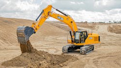 A 21-foot monoboom is standard on the JCB 370X, with three arm choices. A 21-foot monoboom is standard on the JCB 370X, with three arm choices.