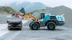 The Liebherr large wheel loader with hydrogen engine will be trialled over several years at the quarry. The Liebherr large wheel loader with hydrogen engine will be trialled over several years at the quarry.