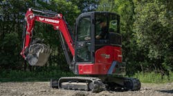 Lift height on the Yanmar ViO35-7 excavator is 16 feet 11 inches. Lift height on the Yanmar ViO35-7 excavator is 16 feet 11 inches.