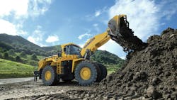 The WA700-8 wheel loader has a 12-cubic-yard bucket. The WA700-8 wheel loader has a 12-cubic-yard bucket.