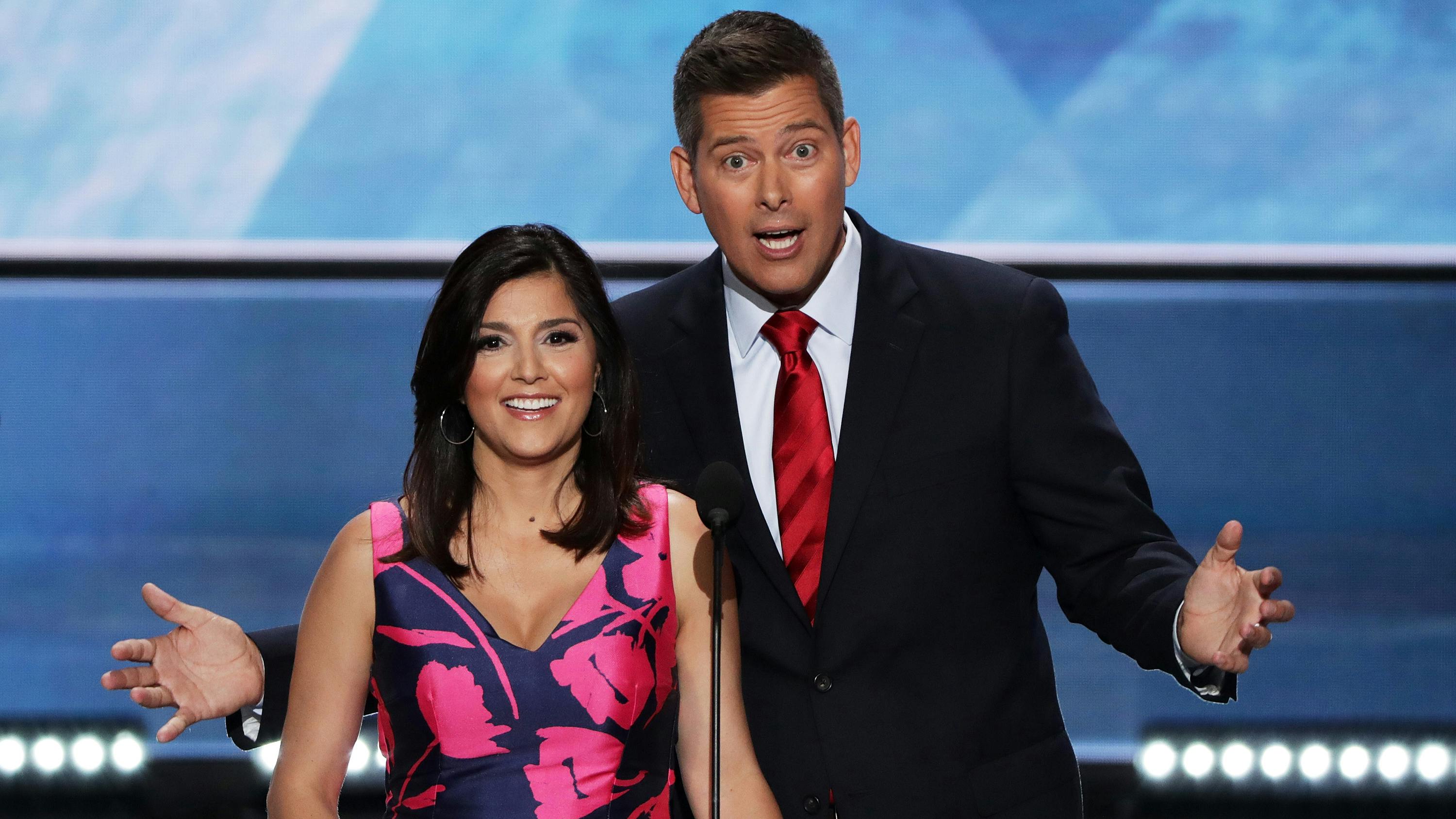 Then-U.S. Rep. Sean Duffy, right, R-Wis., along with his wife Rachel Campos-Duffy, delivers a speech at the Republican National Convention in 2016 in Cleveland.