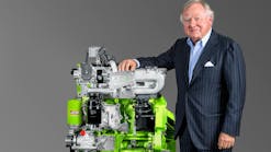 JCB chairman Bamford with JCB’s hydrogen combustion engine JCB chairman Bamford with JCB’s hydrogen combustion engine