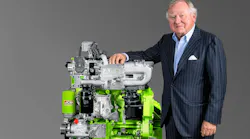 JCB chairman Bamford pictured with JCB’s hydrogen combustion engine.