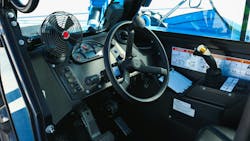 A single, multi-functional joystick results in half as many hand movements required to position loads, according to the company. A single, multi-functional joystick results in half as many hand movements required to position loads, according to the company.