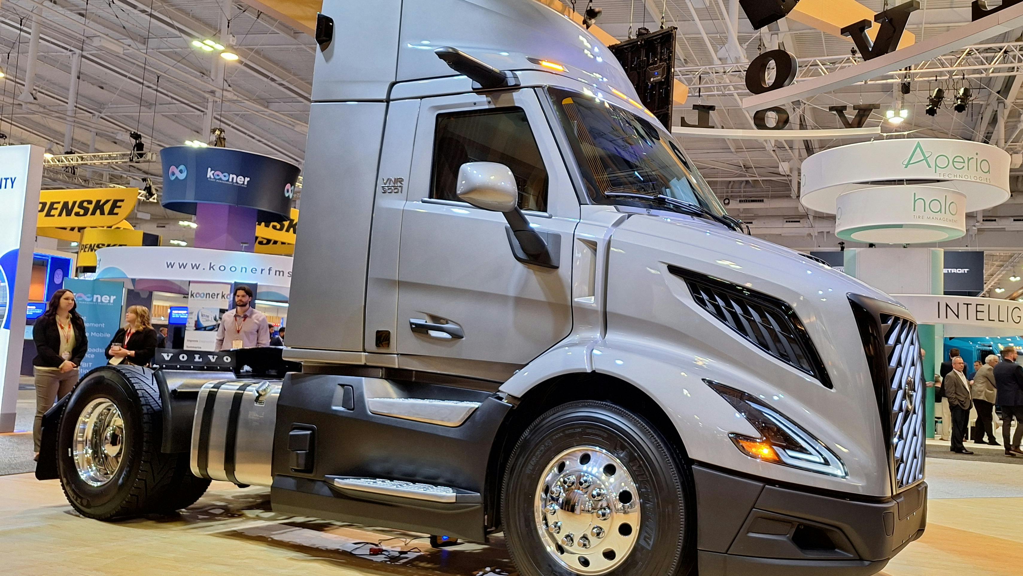 Daycab VNR displayed at Technology & Maintenance Council&rsquo;s truck show in Nashville, Tennessee, has a single drive axle for regional delivery service. Tandem rear axles and three sleeper-cab versions will also be available when the new model enters production late this year.