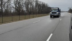 HV615 cruises easily along the proving grounds’ long oval test track. Chassis equipment includes two “pusher” lift axles, not needed here because of a moderate load in the dump bed and GVW of 45,000 pounds. Chrome and bright-metal trim adorns this upscale version of the HV series which offers considerable flexibility in specifications. HV615 cruises easily along the proving grounds’ long oval test track. Chassis equipment includes two “pusher” lift axles, not needed here because of a moderate load in the dump bed and GVW of 45,000 pounds. Chrome and bright-metal trim adorns this upscale version of the HV series which offers considerable flexibility in specifications.