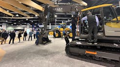 Volvo displayed its electric excavator and electric wheel loader (background) during the recent ACT event. Volvo displayed its electric excavator and electric wheel loader (background) during the recent ACT event.