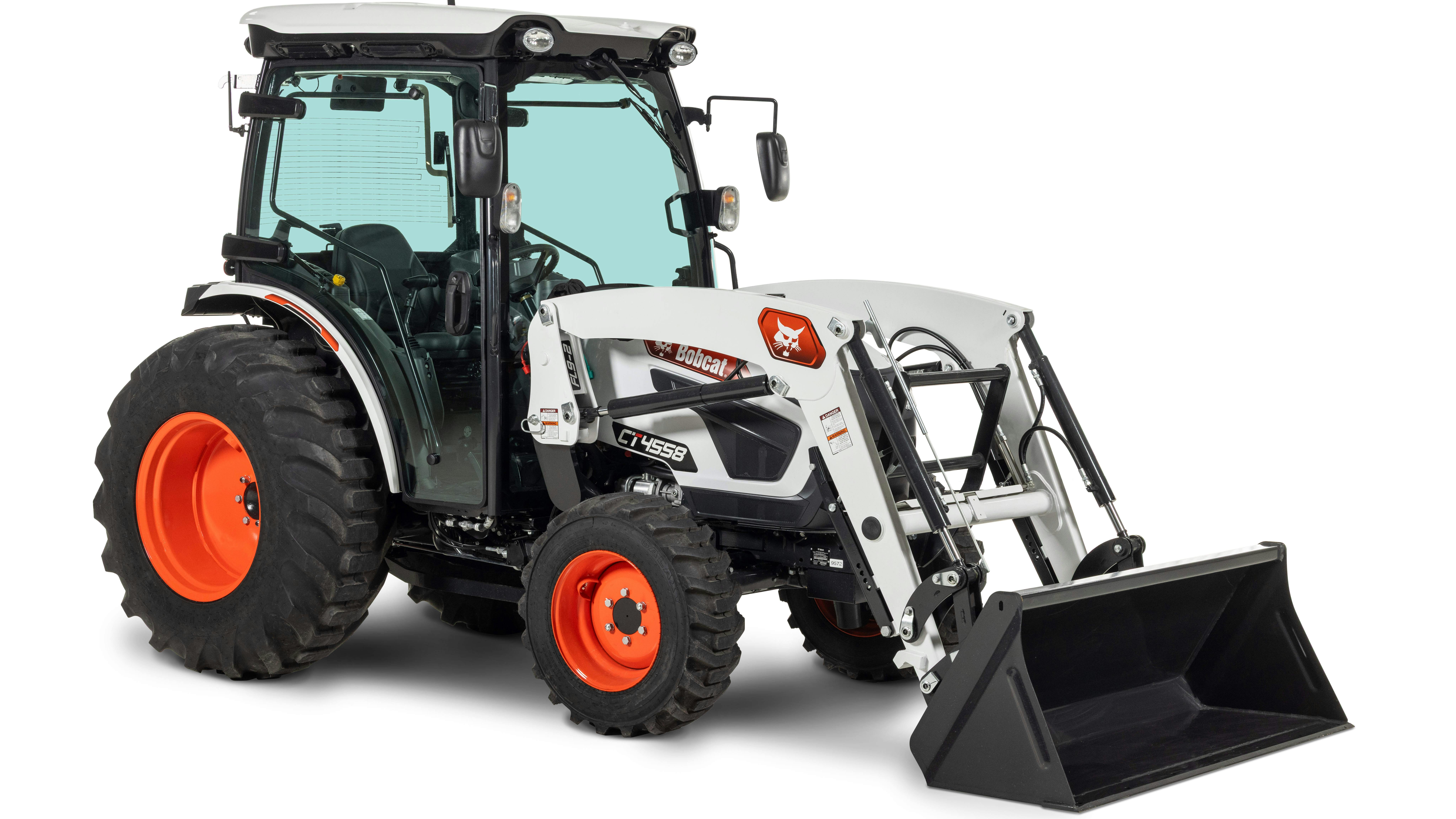 Bobcat CT4558 tractor is equipped with a cab-integrated joystick and hydrostatic transmission.