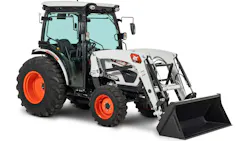 Bobcat CT4558 tractor is equipped with a cab-integrated joystick and hydrostatic transmission.