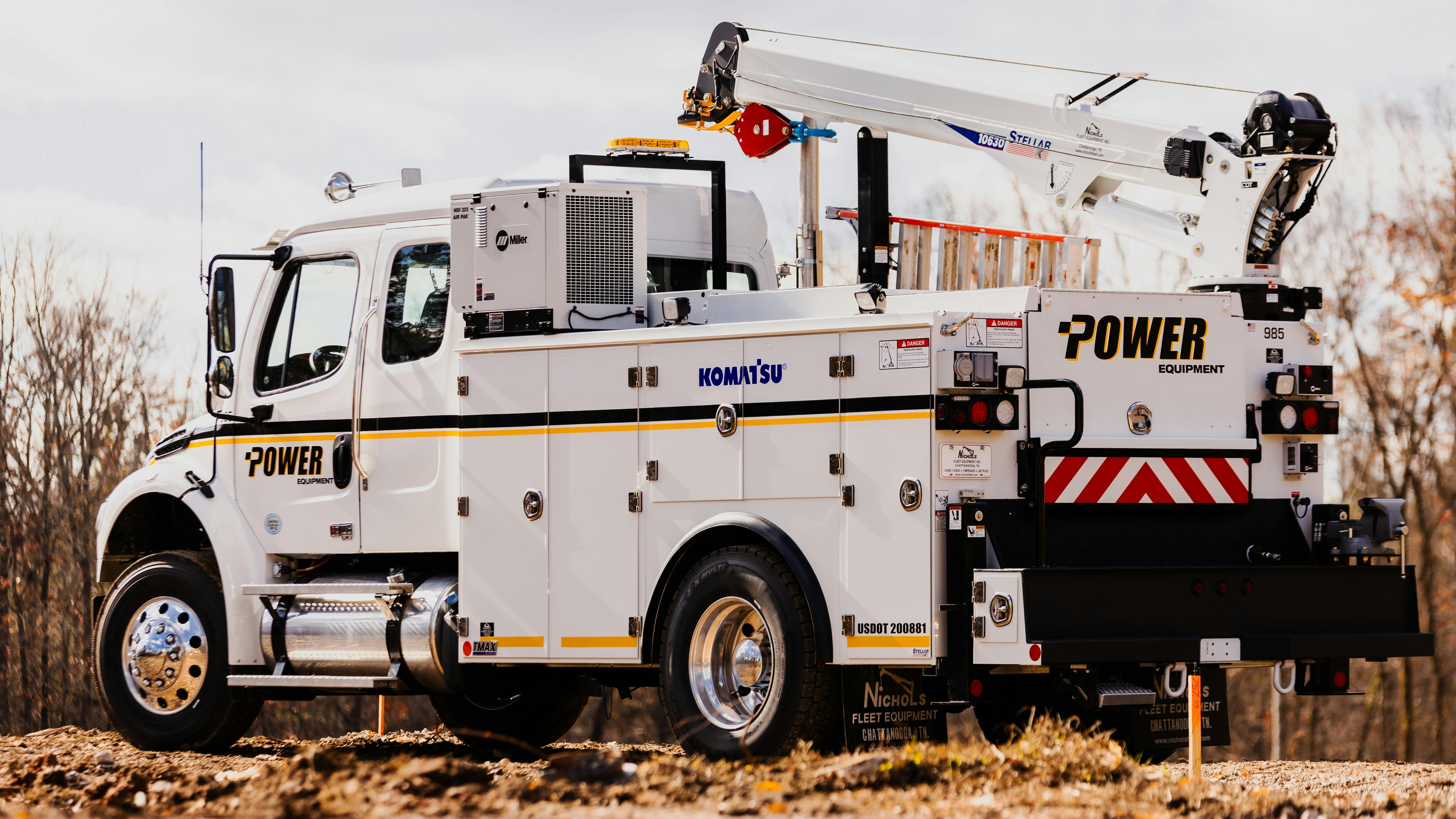 Miller&rsquo;s HDI Air Pak all-in-one machines help conserve space and weight on a field maintenance truck. Pictured is the Model 325.