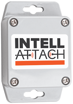 The 2x2-inch tag is powered by a replaceable battery. The 2x2-inch tag is powered by a replaceable battery.