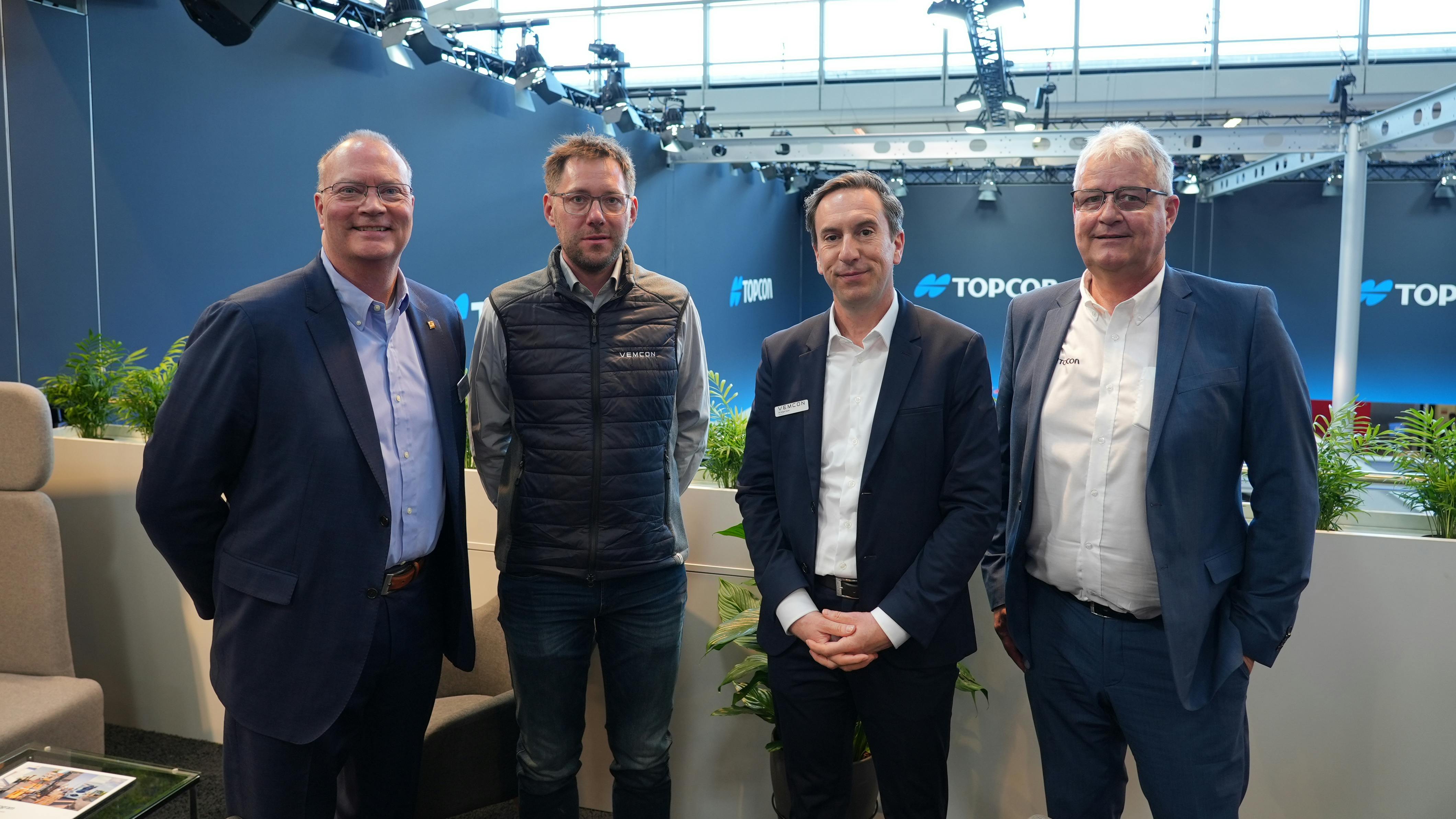 From left: Thomas Hansen, Topcon VP, Global OEM; Jan Rotard, Vemcon CEO; Dr. Holger Quast, Vemcon COO/CFO; and Karsten Dietrich, Topcon senior director, OEM EMEA.