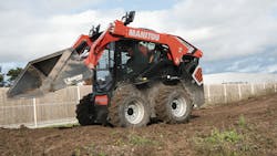 The vertical-lift Manitou 2100V has a 34-inch dump reach at full height and an ROC of 2,100 pounds. The vertical-lift Manitou 2100V has a 34-inch dump reach at full height and an ROC of 2,100 pounds.