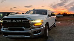 Southern Kentucky sunset backlights the 2500 HD which has just finished the first leg of a 740-mile outbound trip. Chromey nose belies the interior's Tradesman trim, which is basic but comfortable. Southern Kentucky sunset backlights the 2500 HD which has just finished the first leg of a 740-mile outbound trip. Chromey nose belies the interior's Tradesman trim, which is basic but comfortable.
