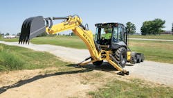 The B95D Tool Carrier from New Holland has 97 horsepower. D Series backhoes come with switchable 2- or 4-wheel drive. Fleets can choose between an economical mechanical 4-speed powershuttle transmissions with floor-mounted shift lever or an automatic 4-speed PowerShift transmission with F-N-R switch on the loader multifunction lever. Loader lift capacity is 7,606 pounds; the standard and long-reach versions of the B95D have 7,996-pound capacity. The B95D Tool Carrier from New Holland has 97 horsepower. D Series backhoes come with switchable 2- or 4-wheel drive. Fleets can choose between an economical mechanical 4-speed powershuttle transmissions with floor-mounted shift lever or an automatic 4-speed PowerShift transmission with F-N-R switch on the loader multifunction lever. Loader lift capacity is 7,606 pounds; the standard and long-reach versions of the B95D have 7,996-pound capacity.