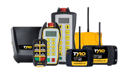 Cattron’s integrated retrofit ecosystem combines Tyro 2S remote control transmitters and receivers (left) for precise equipment operation up to 600 feet, with Messenger telemetry units (center and right) that collect and transmit real-time operational data—enabling fleet managers to retrofit existing mixed-brand equipment with comprehensive connectivity and monitoring capabilities regardless of manufacturer. Cattron’s integrated retrofit ecosystem combines Tyro 2S remote control transmitters and receivers (left) for precise equipment operation up to 600 feet, with Messenger telemetry units (center and right) that collect and transmit real-time operational data—enabling fleet managers to retrofit existing mixed-brand equipment with comprehensive connectivity and monitoring capabilities regardless of manufacturer.