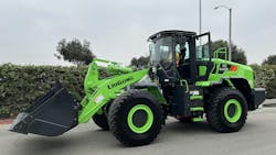 A mid-sized LiuGong battery-electric loader similar to those run by the Los Angeles County Sanitation Districts. A mid-sized LiuGong battery-electric loader similar to those run by the Los Angeles County Sanitation Districts.