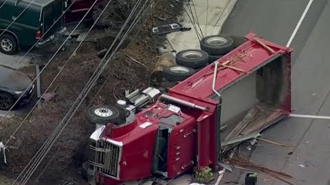 Dump truck overturns on West Chester Pike in Upper Darby