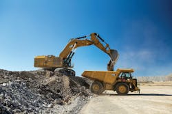 Cat’s 6015 Mining Shovel dumping into a mining truck Cat’s 6015 Mining Shovel dumping into a mining truck