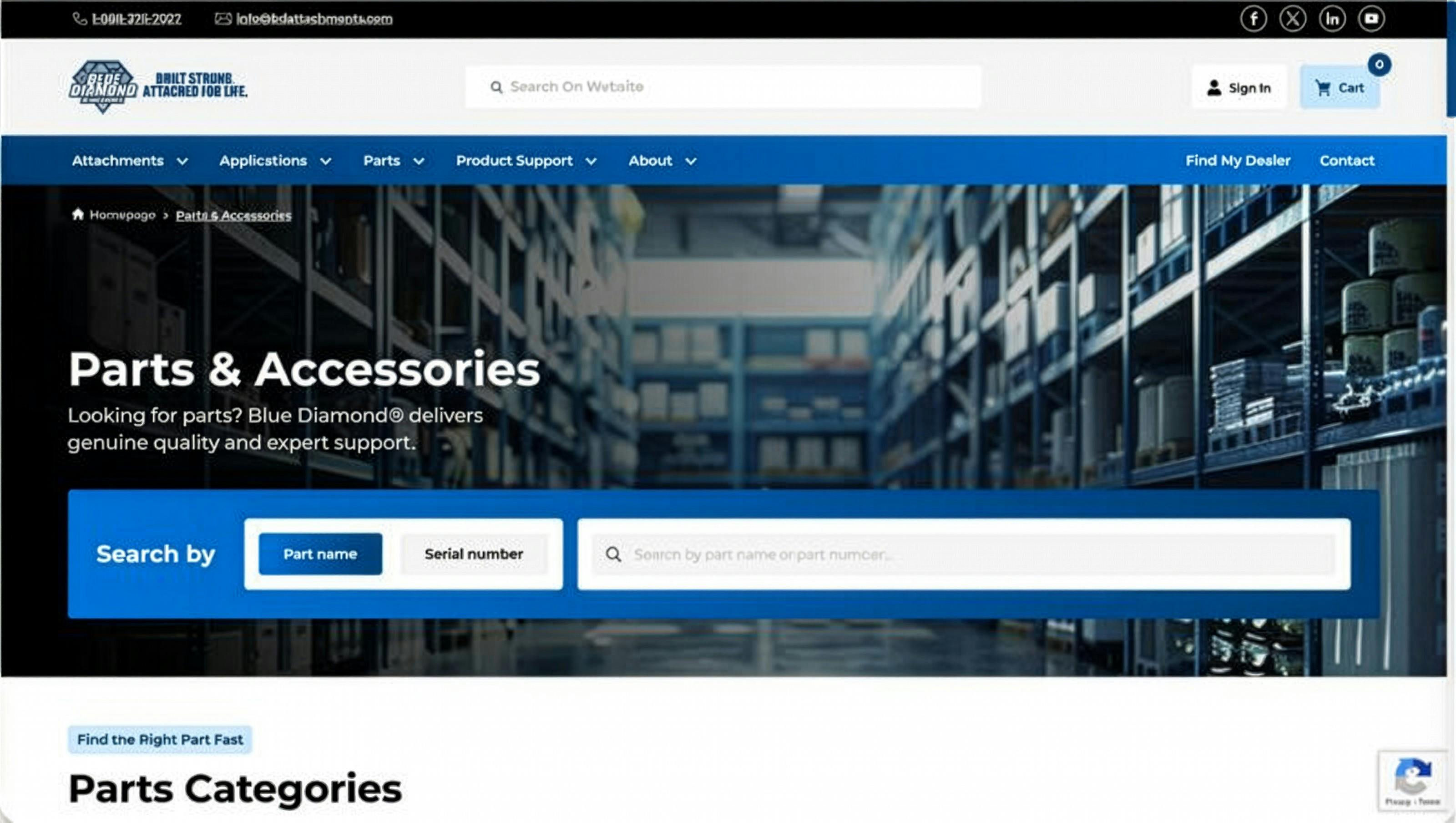 Blue Diamond parts landing page