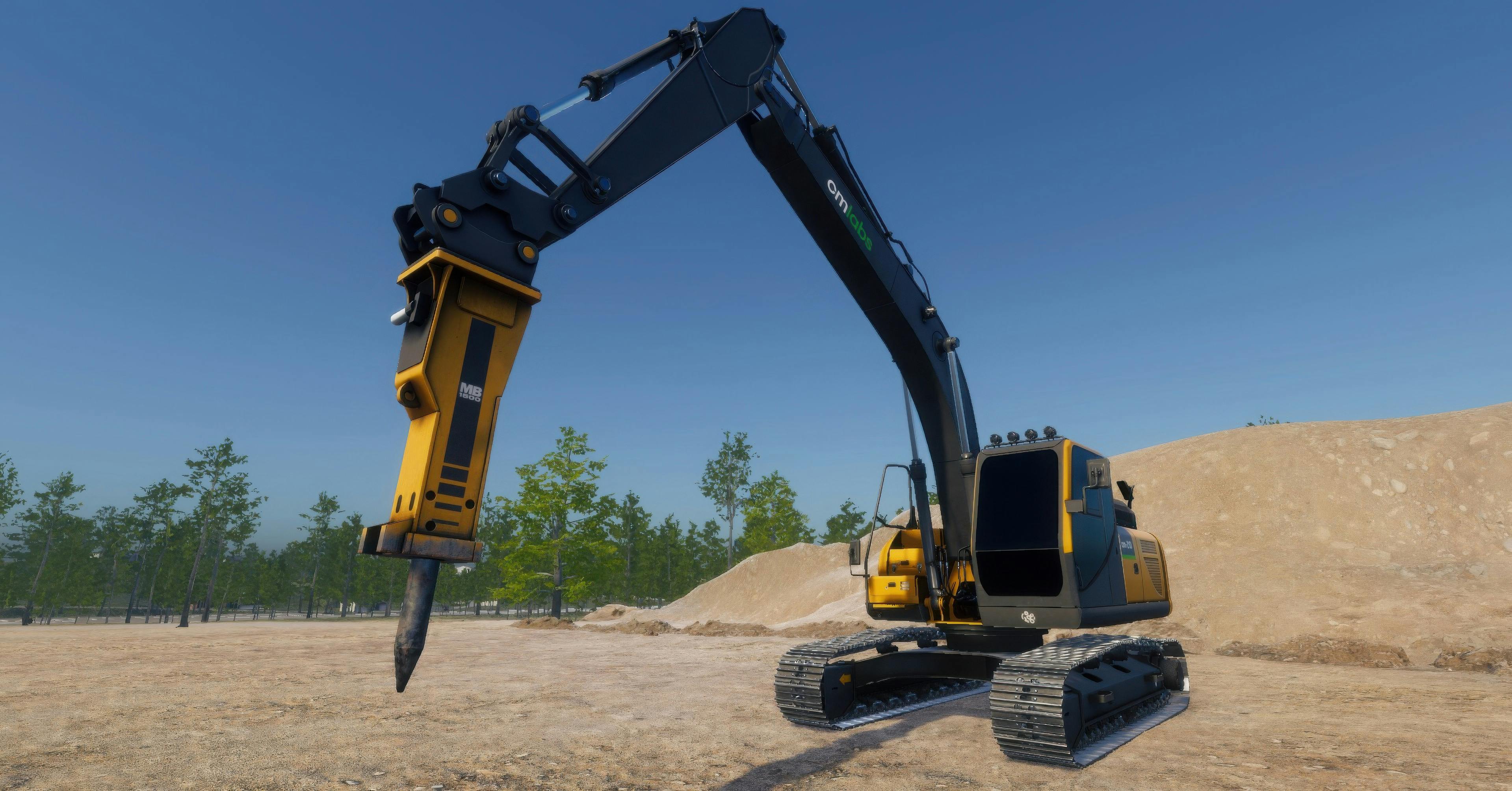 CM labs demolition training virtual excavator with a breaker attachment