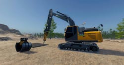 CM Labs demolition training excavator with a breaker attachment and a grapple CM Labs demolition training excavator with a breaker attachment and a grapple