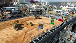 Caterpillar's Festival lot booth at Conexpo. Operator Challenge is pictured Caterpillar's Festival lot booth at Conexpo. Operator Challenge is pictured